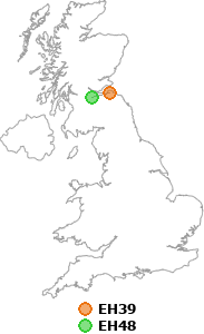 map showing distance between EH39 and EH48
