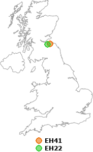 map showing distance between EH41 and EH22