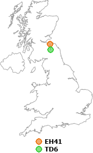 map showing distance between EH41 and TD6