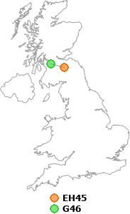 map showing distance between EH45 and G46