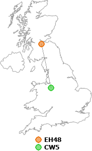 map showing distance between EH48 and CW5