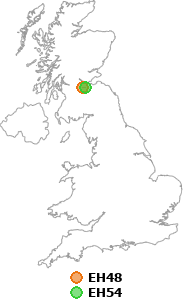 map showing distance between EH48 and EH54