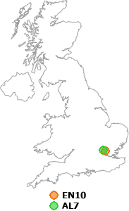 map showing distance between EN10 and AL7