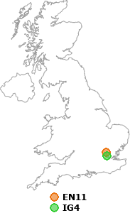 map showing distance between EN11 and IG4