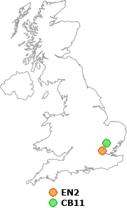map showing distance between EN2 and CB11
