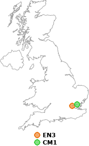map showing distance between EN3 and CM1