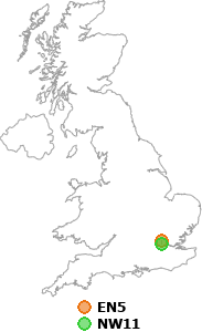 map showing distance between EN5 and NW11