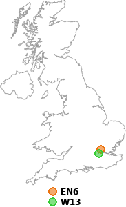 map showing distance between EN6 and W13
