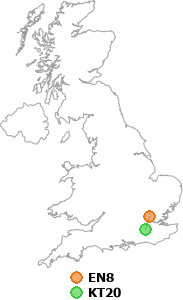 map showing distance between EN8 and KT20