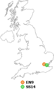 map showing distance between EN9 and SS14