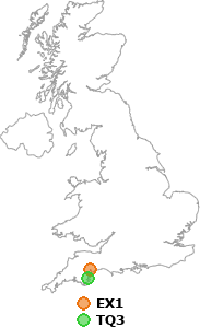 map showing distance between EX1 and TQ3