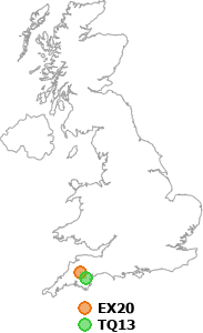map showing distance between EX20 and TQ13