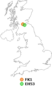 map showing distance between FK1 and EH53