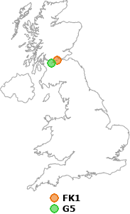 map showing distance between FK1 and G5