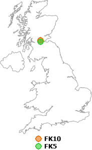 map showing distance between FK10 and FK5