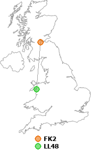 map showing distance between FK2 and LL48