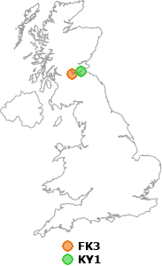 map showing distance between FK3 and KY1