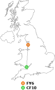 map showing distance between FY6 and CF10