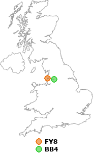 map showing distance between FY8 and BB4