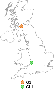 map showing distance between G1 and GL1