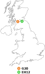 map showing distance between G20 and EH12