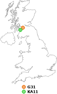 map showing distance between G31 and KA11