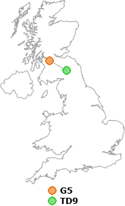 map showing distance between G5 and TD9