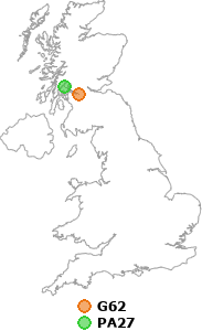 map showing distance between G62 and PA27