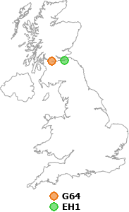 map showing distance between G64 and EH1