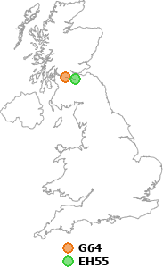 map showing distance between G64 and EH55