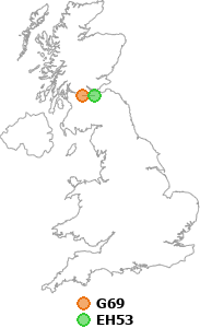 map showing distance between G69 and EH53