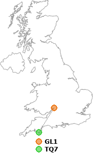 map showing distance between GL1 and TQ7