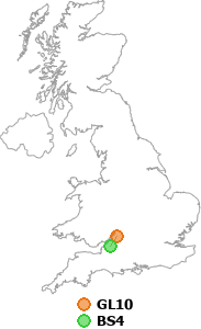 map showing distance between GL10 and BS4