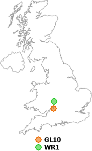 map showing distance between GL10 and WR1