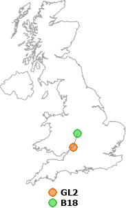 map showing distance between GL2 and B18