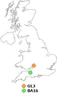 map showing distance between GL3 and BA16