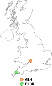 map showing distance between GL4 and PL30