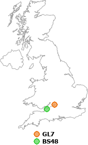 map showing distance between GL7 and BS48