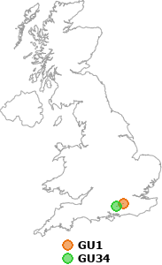 map showing distance between GU1 and GU34