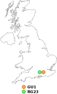 map showing distance between GU1 and RG23