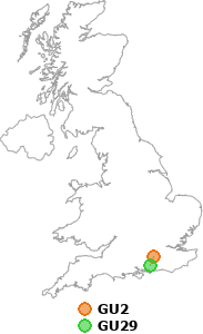 map showing distance between GU2 and GU29