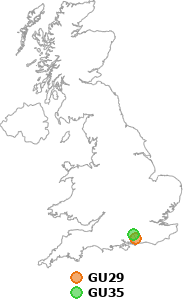 map showing distance between GU29 and GU35