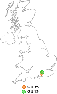 map showing distance between GU35 and GU12