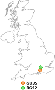 map showing distance between GU35 and RG42