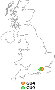 map showing distance between GU4 and GU9