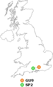 map showing distance between GU9 and SP2