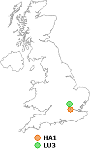 map showing distance between HA1 and LU3