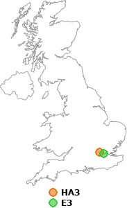 map showing distance between HA3 and E3