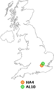map showing distance between HA4 and AL10