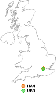 map showing distance between HA4 and UB3